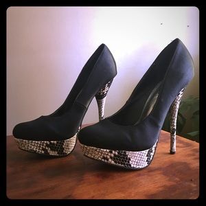 Black satin and snakeskin stilettos 8